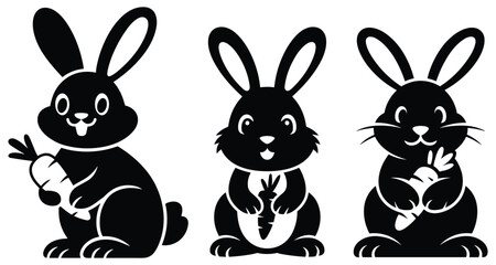 Rabbit Silhouettes Holding Carrots Black And White Graphic © MDHASAN