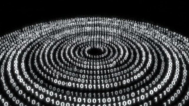 Futuristic computer programming language digits arranged in a dynamic circular pattern, visualizing secure networking and artificial intelligence processing.