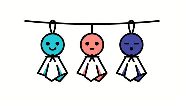 Teru teru bozu traditional japanese paper dolls hanging on a line