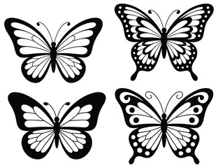 Four Black And White Butterfly Silhouettes On White Background © MDHASAN