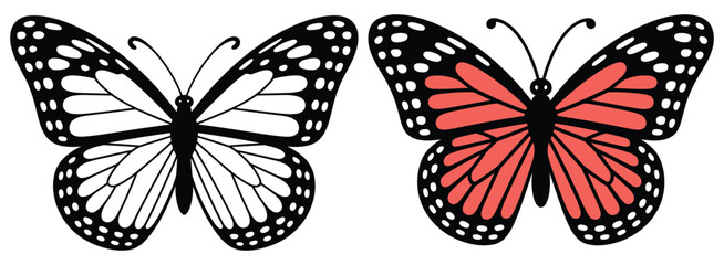 Monarch butterflies black and white and coral red isolated on white © MDHASAN