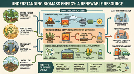 Naklejka premium Biomass energy conversion processes renewable resource flowchart