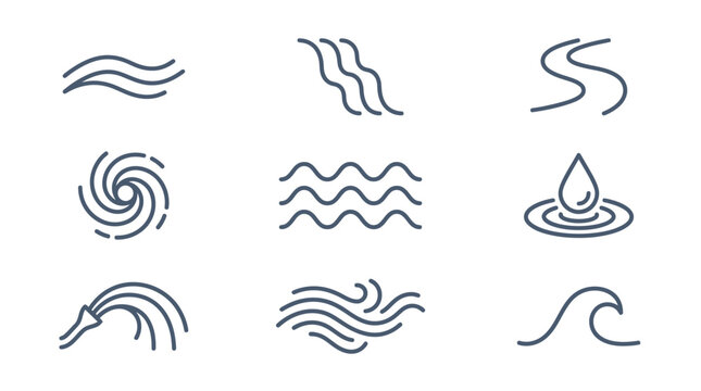 Abstract water icons wave river drop and flowing liquid elements