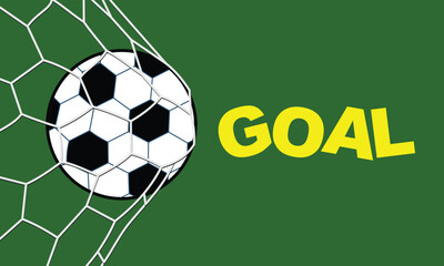 Obraz premium Soccer ball hitting the net with yellow GOAL typography text vector illustration
