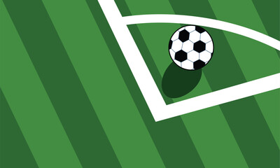 Soccer ball on the corner kick line of a green football field vector illustration © oktamaulana