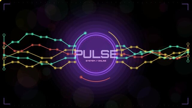 Digital pulse hud interface with animated data lines and network connectivity animation
