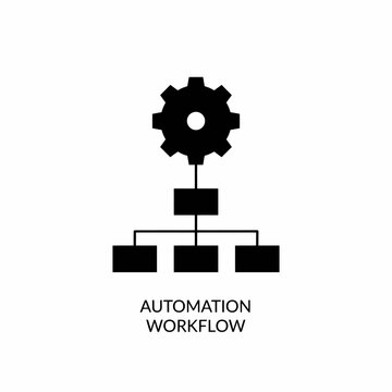 Gear and branching rectangles silhouette on a white background representing a process or system diagram automation workflow cogwheel diagram