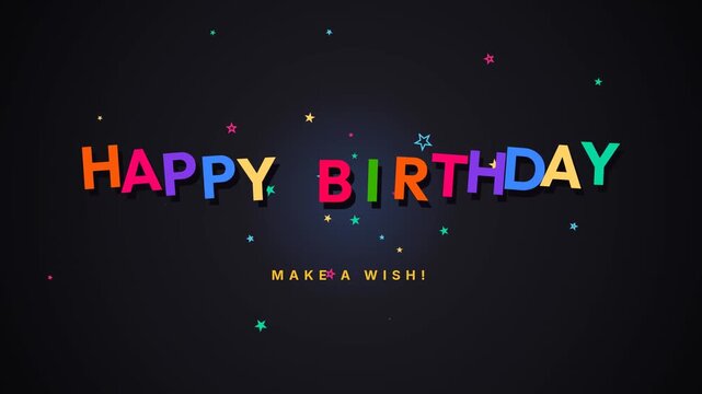 Premium 2D festive loops featuring "HAPPY BIRTHDAY" typography layouts, hanging bunting flag garlands, floating balloon decorations, and falling confetti elements with "MAKE A WISH" text. 