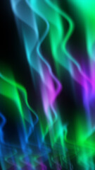 Fototapeta premium Flowing blue, green and violet light waves on dark background, forming a smooth abstract composition with neon glow and fluid motion