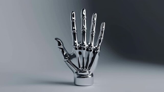 Liquid metal hand emerging into articulated sculptural form across time-lapse sequence