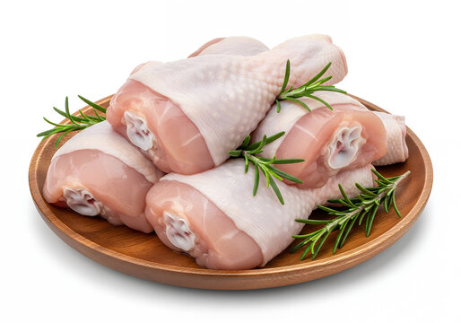 Raw chicken drumsticks, white background isolateed