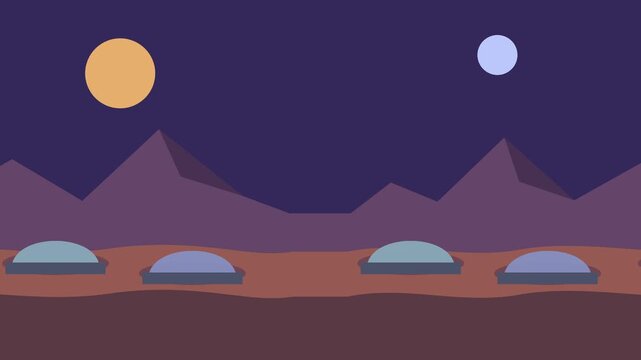 Cartoon alien colony landscape loop background animation. Parallax side scrolling