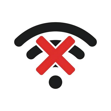 No internet connection icon with a red cross symbol on a black wifi sign.