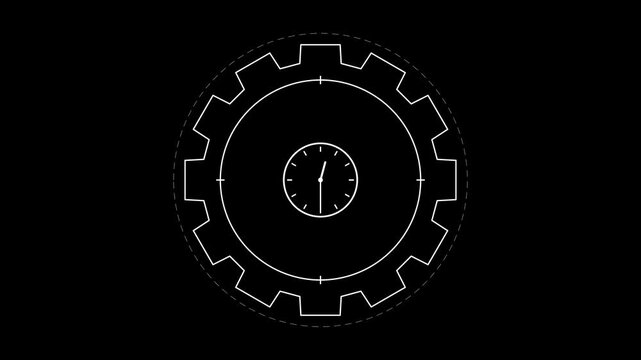 Minimalist gear and clock animation: concept of time management and efficiency animation