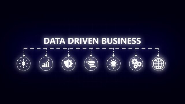 Data driven business infographic animation with glowing digital and network connections