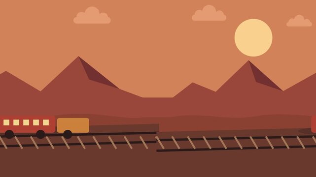 Cartoon train canyon landscape loop background animation. Parallax side scrolling