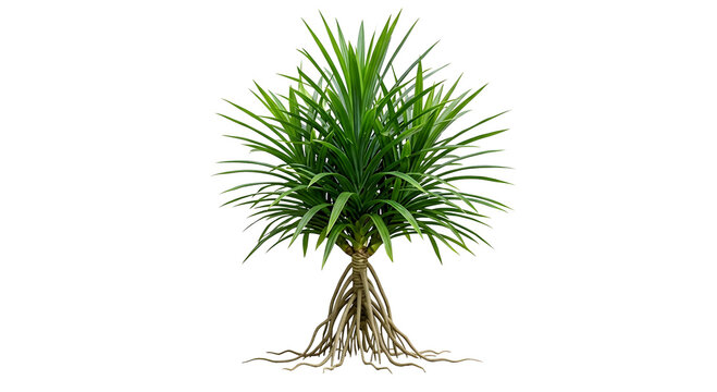 Pandanus tree with stilt roots isolated on black background, transparent PNG