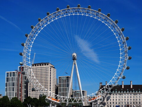  London Eye, also known as the Millennium Wheel, a world-famous cantilevered observation wheel located on the South Bank of the River Thames in London
