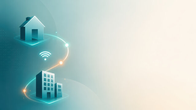 Connected Home and Office Icons Represent Flexible Hybrid Work Concept