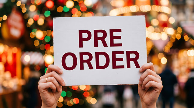 Person holding pre order sign at event