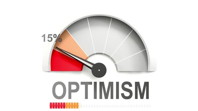 Optimism meter showing falling values of optimism. Diminishing to minimum, reaching zero, below the norm. Lack of optimism. No AI, made by humans for humans.