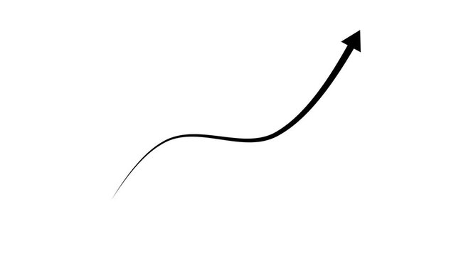 Animated rising black arrow growing on white background representing financial growth business success performance improvement and positive upward market trend visual.