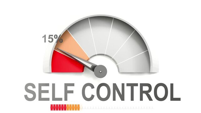 Self control meter showing falling values of self control. Diminishing to minimum, reaching zero, below the norm. Lack of self control. No AI, made by humans for humans.