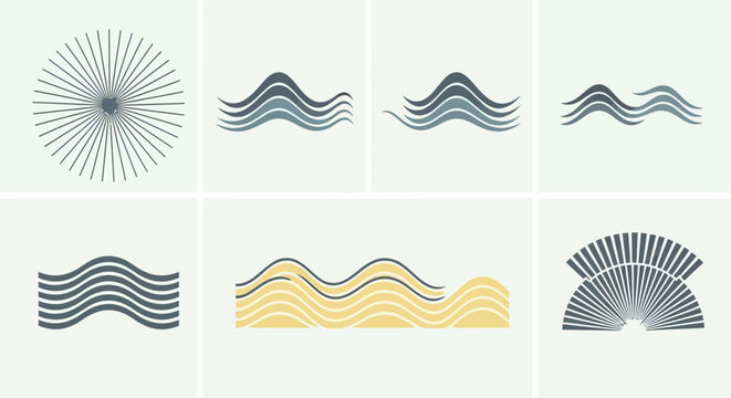 Abstract graphic design elements rays and wave forms on a light background