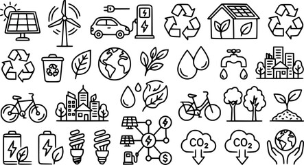 Obraz premium Eco Energy Sustainability and Green Technology Icons
