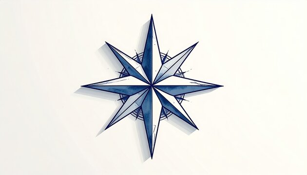 Detailed Blue Compass Rose Starburst Design.