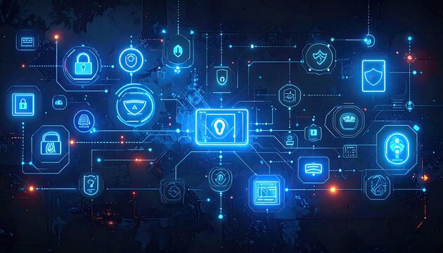 Digital Network Security and Data Protection Technology Concept.