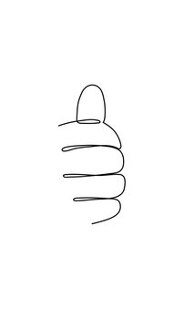 Hand thumbs up gesture fist arm silhouette one line art animation, hand drawn decorative continuous contour movie. Human anatomy success approval movement, freedom support time, outline design. 4k sel