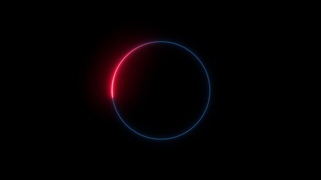 Red and blue neon glowing circle frame animation on black background