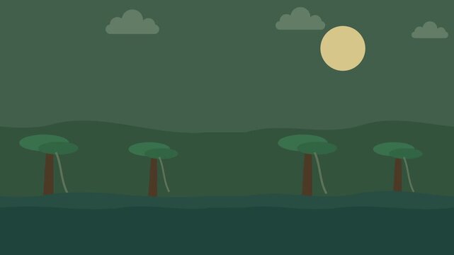 Cartoon swamp bayou landscape loop background animation. Parallax side scrolling