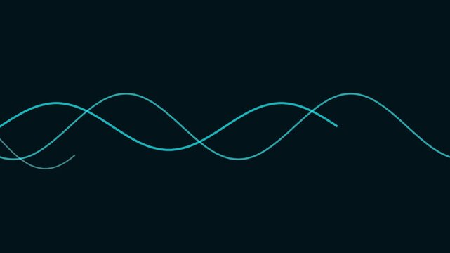 Minimalist abstract teal sine wave motion animation background, on dark backdrop