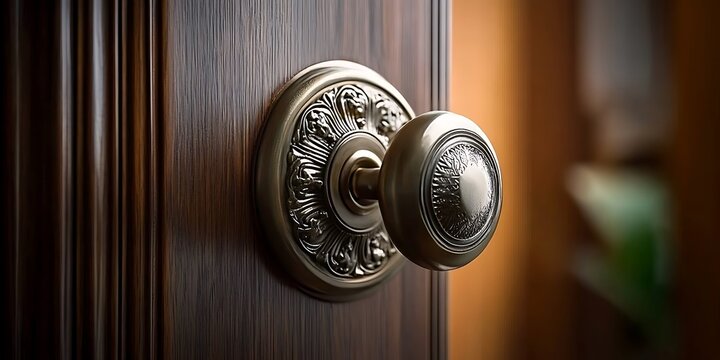 Door knob exterior brass ornate detailed wood door knob antique style.