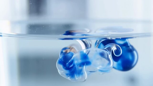 Metallic copper and blue droplets evolving from suspension to turbulent mixing beneath water