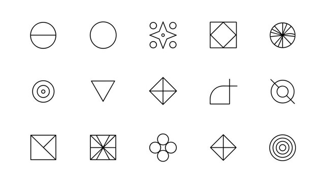 Adobe Illustrator ArtworkCollection of Geometric Shapes and Symbols in Simple Line Art Style