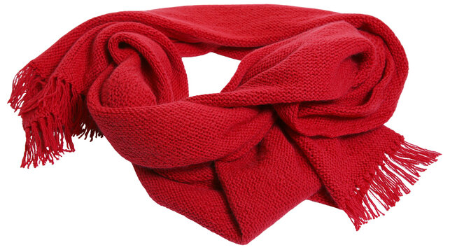 Knitted red scarf with fringes