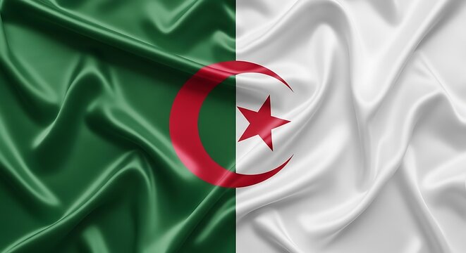 Flag of algeria waving in the wind with green white and red colors