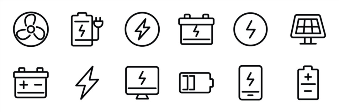Energy and Electricity thin line icon set. Editable thin line Electricity icon. Energy symbol collection. Vector illustration.