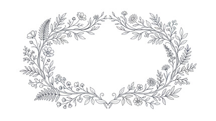 Fototapeta premium A delicate floral wreath illustration with nanang hendra features various flowers and leaves.