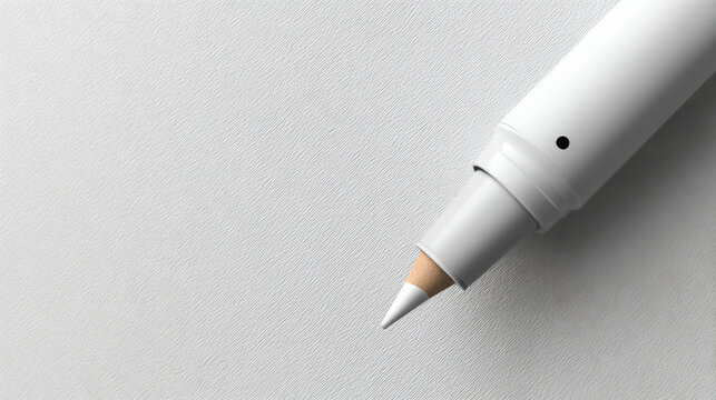 Close-up of a sleek white cosmetic pencil on a textured surface, embodying precision for beauty enhancement and delicate application
