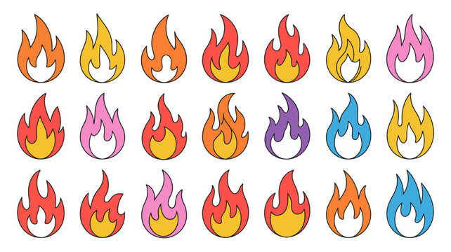 Collection of colorful flame icons in various colors and styles vector illustration colorful illustration multicolor illustrated collection creative