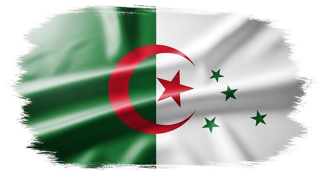 Algeria flag with green, white, red, and star design isolated on white background