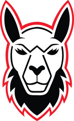Obraz premium Llama head with red outline looking straight ahead