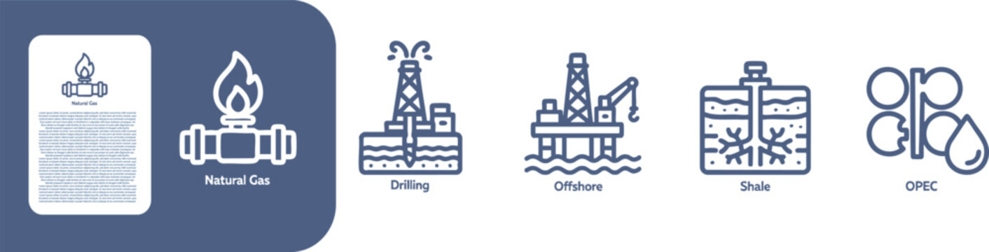 Oil and Gas Industry Icon Set,  Natural Gas, Drilling, Offshore, Shale ,OPEC thin line icon