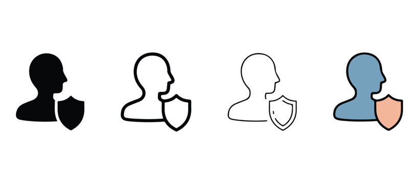 human heads with shields on white background for security and protection concepts  various styles for design and technology