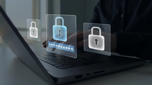 Secure padlock and password protection concept featuring digital security, authentication systems and online data safety.