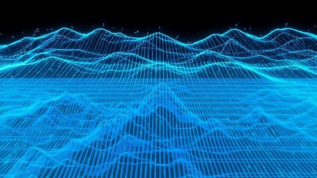 Blue digital wireframe landscape